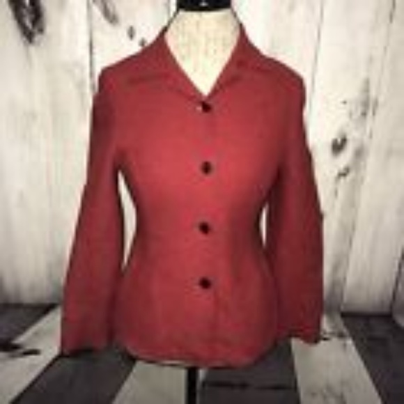 Lord & Taylor red wool blazer cardigan sweater - Picture 5 of 5